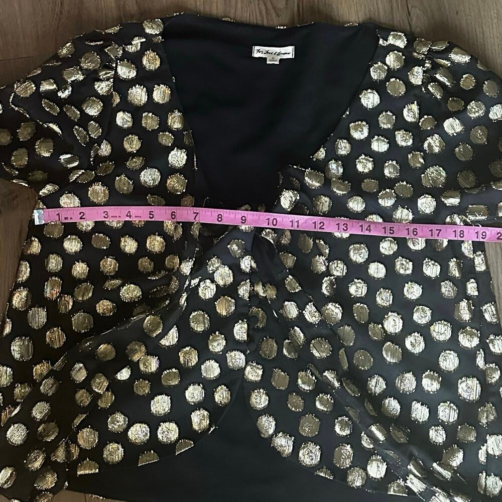 For Love & Lemons Lottie Tie Front Blouse Black Gold Metallic Dot Size M - Picture 4 of 6